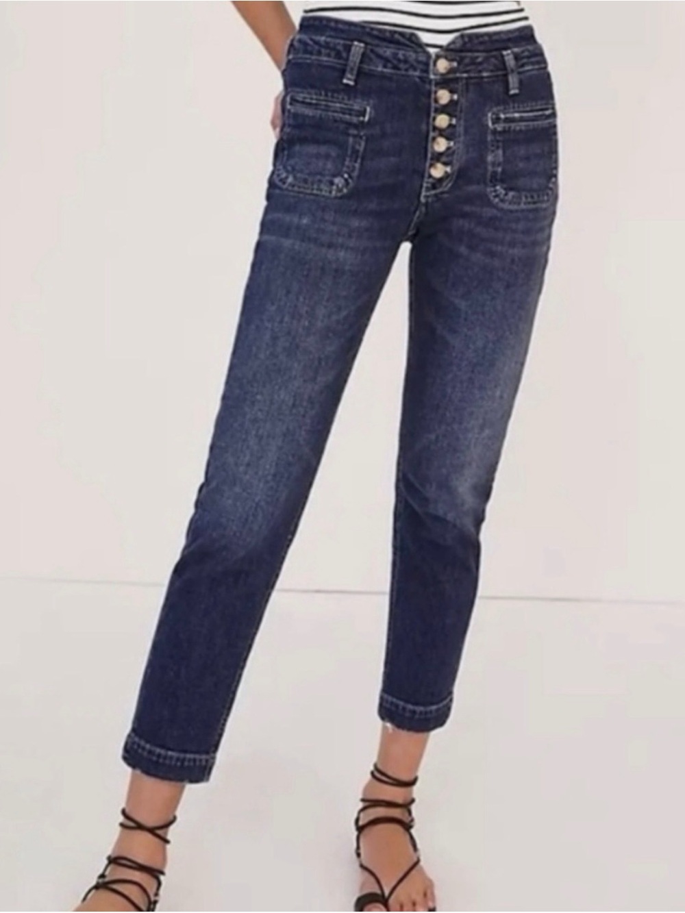 High-Rise Slim Dark Blue Button-Fly Women’s Jeans. Size 29
